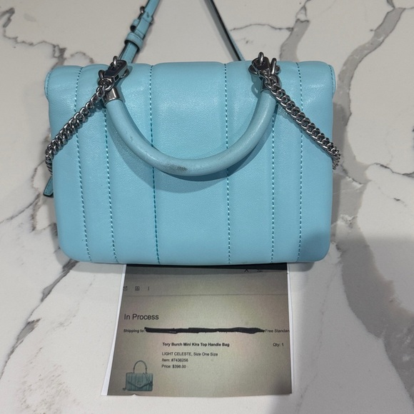 Tory Burch Mini Kira Top Handle Bag (paid $398). See receipt . Baby blue - Picture 11 of 14